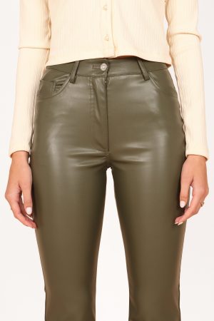 Ashley Faux Leather Pants – Olive