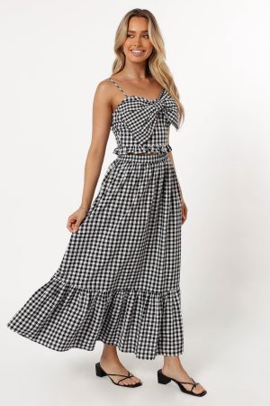 Bambi Tiered Midi Skirt – Black Gingham