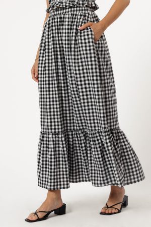 Bambi Tiered Midi Skirt – Black Gingham