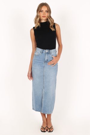 Dana Denim Midi Skirt – Blue Wash