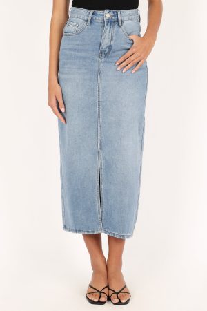 Dana Denim Midi Skirt – Blue Wash