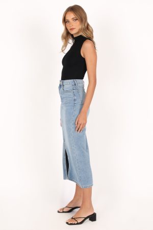 Dana Denim Midi Skirt – Blue Wash