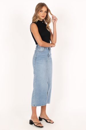 Dana Denim Midi Skirt – Blue Wash