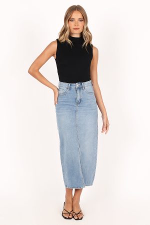 Dana Denim Midi Skirt – Blue Wash