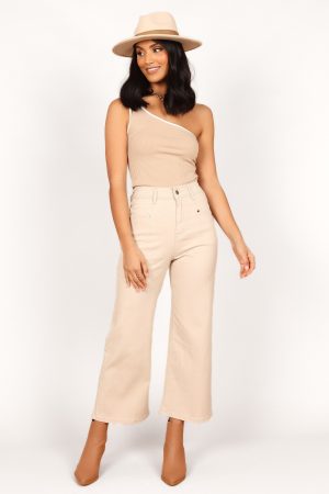 Georgette High Waisted Straight Leg Pants – Beige