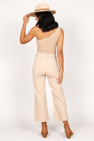 Georgette High Waisted Straight Leg Pants – Beige