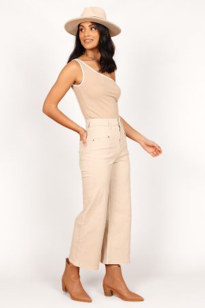 Georgette High Waisted Straight Leg Pants – Beige