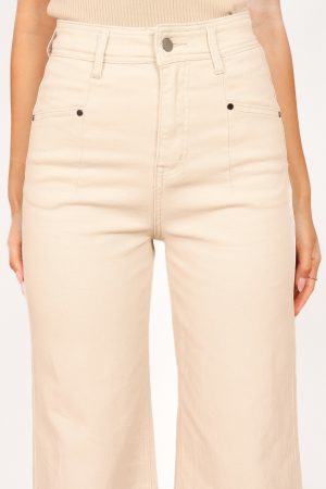Georgette High Waisted Straight Leg Pants – Beige
