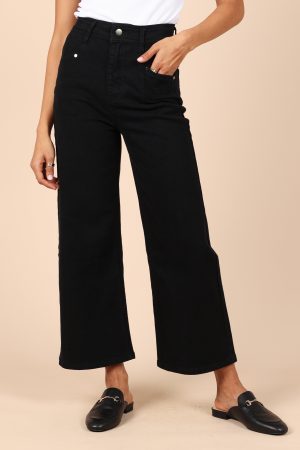 Georgette High Waisted Straight Leg Pants – Black