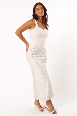 Heidi Stripe Slip Skirt – White Black Stripe