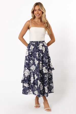 Josephine Tiered Midi Skirt – Navy