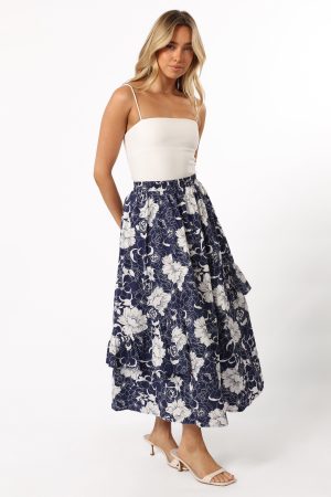 Josephine Tiered Midi Skirt – Navy