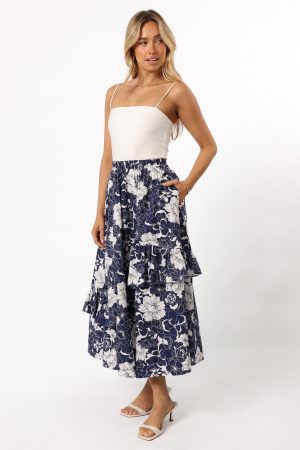 Josephine Tiered Midi Skirt – Navy