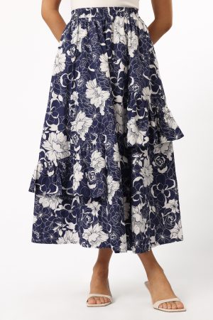 Josephine Tiered Midi Skirt – Navy