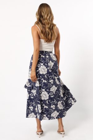 Josephine Tiered Midi Skirt – Navy