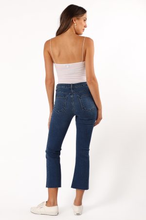 Luna High Rise Tonal Crop Flare Jean – Dark Denim