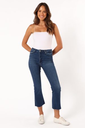 Luna High Rise Tonal Crop Flare Jean – Dark Denim