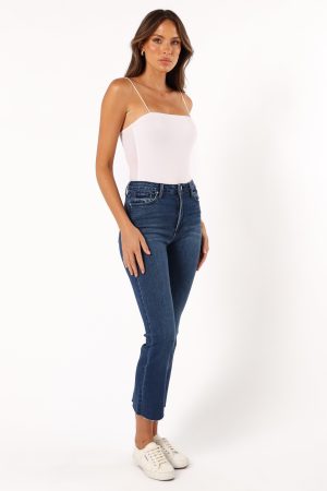Luna High Rise Tonal Crop Flare Jean – Dark Denim