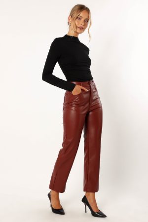 Maverick Vegan Leather Pants – Merlot