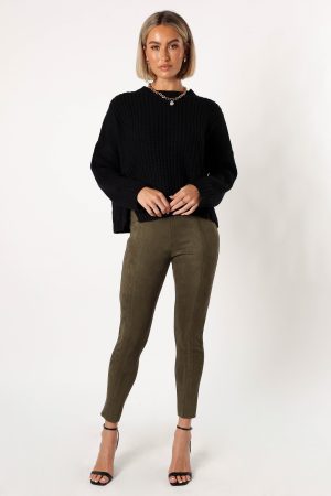 Morgan Suede Look Legging – Olive