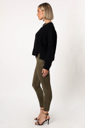Morgan Suede Look Legging – Olive