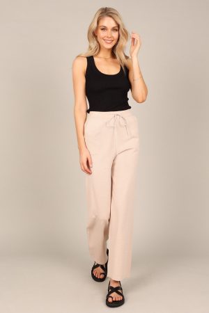 Penelope Knitted Wide Leg Lounge Pants – Taupe