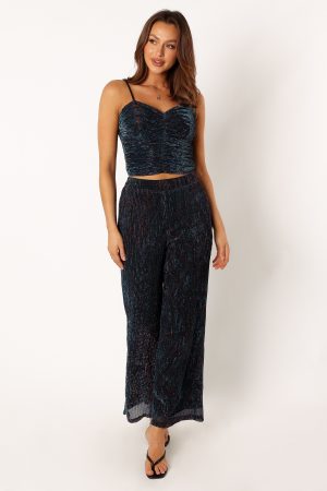 Sonja Wide Leg Pant – Black Teal