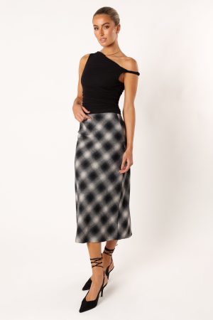 Ursula Plaid Skirt – Charcoal