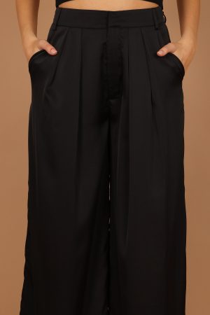 Wellington Wide Leg Satin Pant – Black