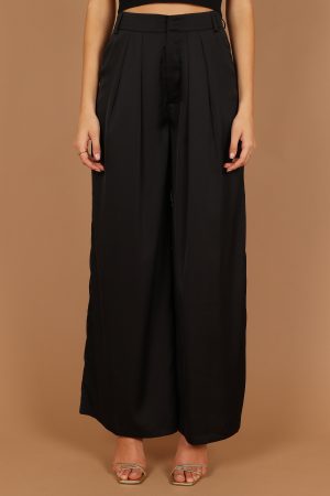 Wellington Wide Leg Satin Pant – Black