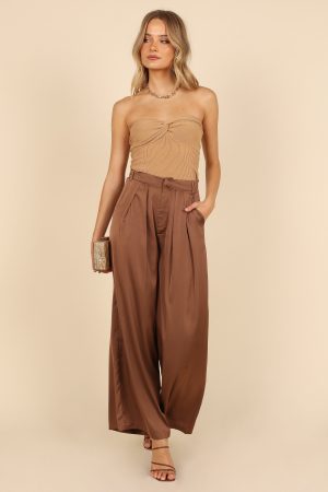 Wellington Wide Leg Satin Pant – Mocha