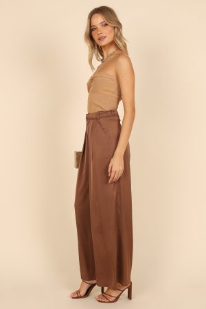 Wellington Wide Leg Satin Pant – Mocha