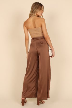 Wellington Wide Leg Satin Pant – Mocha