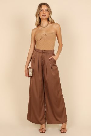 Wellington Wide Leg Satin Pant – Mocha