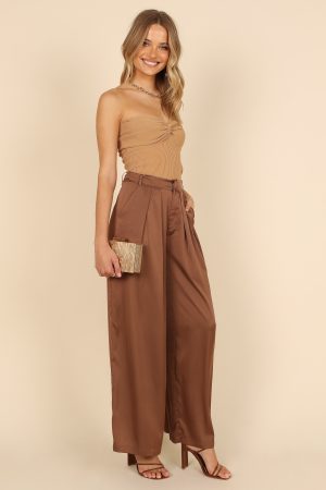 Wellington Wide Leg Satin Pant – Mocha