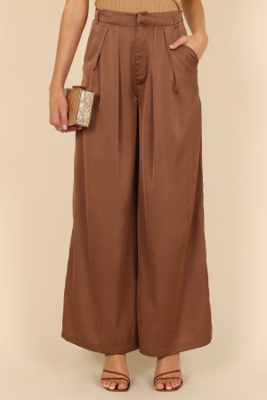 Wellington Wide Leg Satin Pant – Mocha