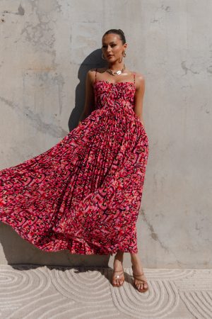 Achanti Pleated Maxi Dress – Pink Multi