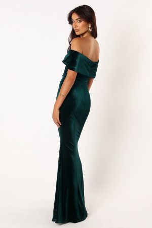Adair Off Shoulder Maxi Dress – Emerald Green