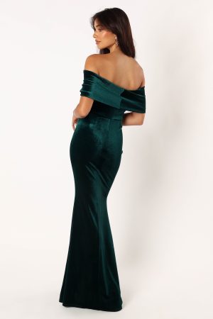 Adair Off Shoulder Maxi Dress – Emerald Green