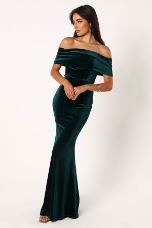 Adair Off Shoulder Maxi Dress – Emerald Green