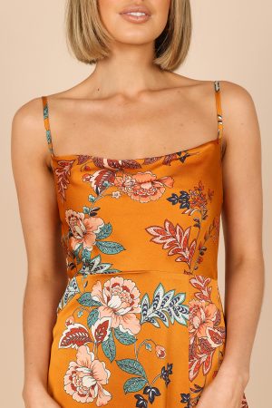 Alejandra Cowl Neck Midi Dress – Tan