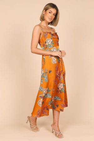 Alejandra Cowl Neck Midi Dress – Tan