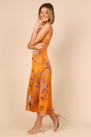 Alejandra Cowl Neck Midi Dress – Tan