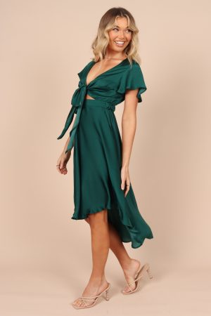 Amanda Hi Lo Tie Front Dress – Emerald