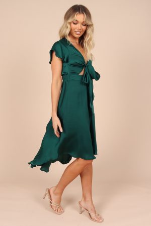 Amanda Hi Lo Tie Front Dress – Emerald