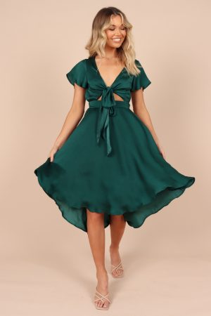 Amanda Hi Lo Tie Front Dress – Emerald