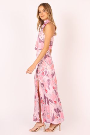 Amelia Halterneck Maxi Dress – Pink Floral