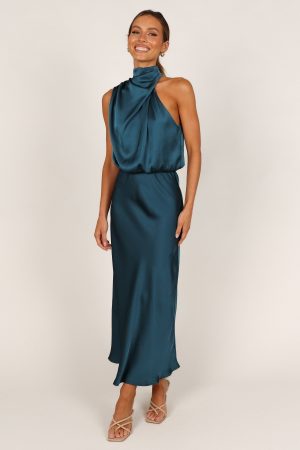 Anabelle Halter Neck Midi Dress – Teal