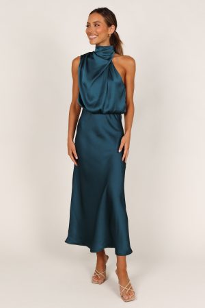 Anabelle Halter Neck Midi Dress – Teal