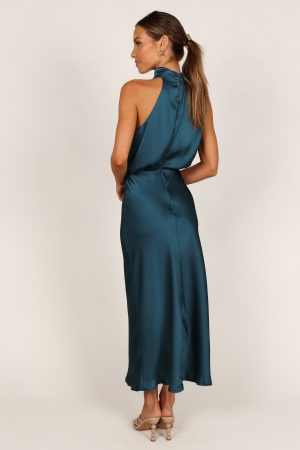 Anabelle Halter Neck Midi Dress – Teal